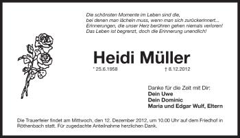 Traueranzeige von Heidi Müller von Pegnitz-Zeitung